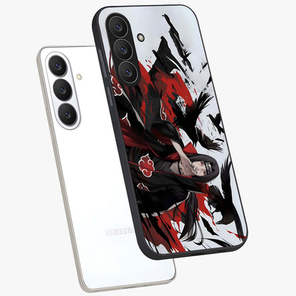 Crimson Crow Illusion Glass Case displayed in angled mockup highlighting mysterious crow graphic with dark aesthetic style.