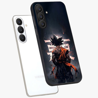 Dark Warrior In Rain Glass Case displayed in angled mockup highlighting dramatic warrior illustration with dark rain aesthetic.
