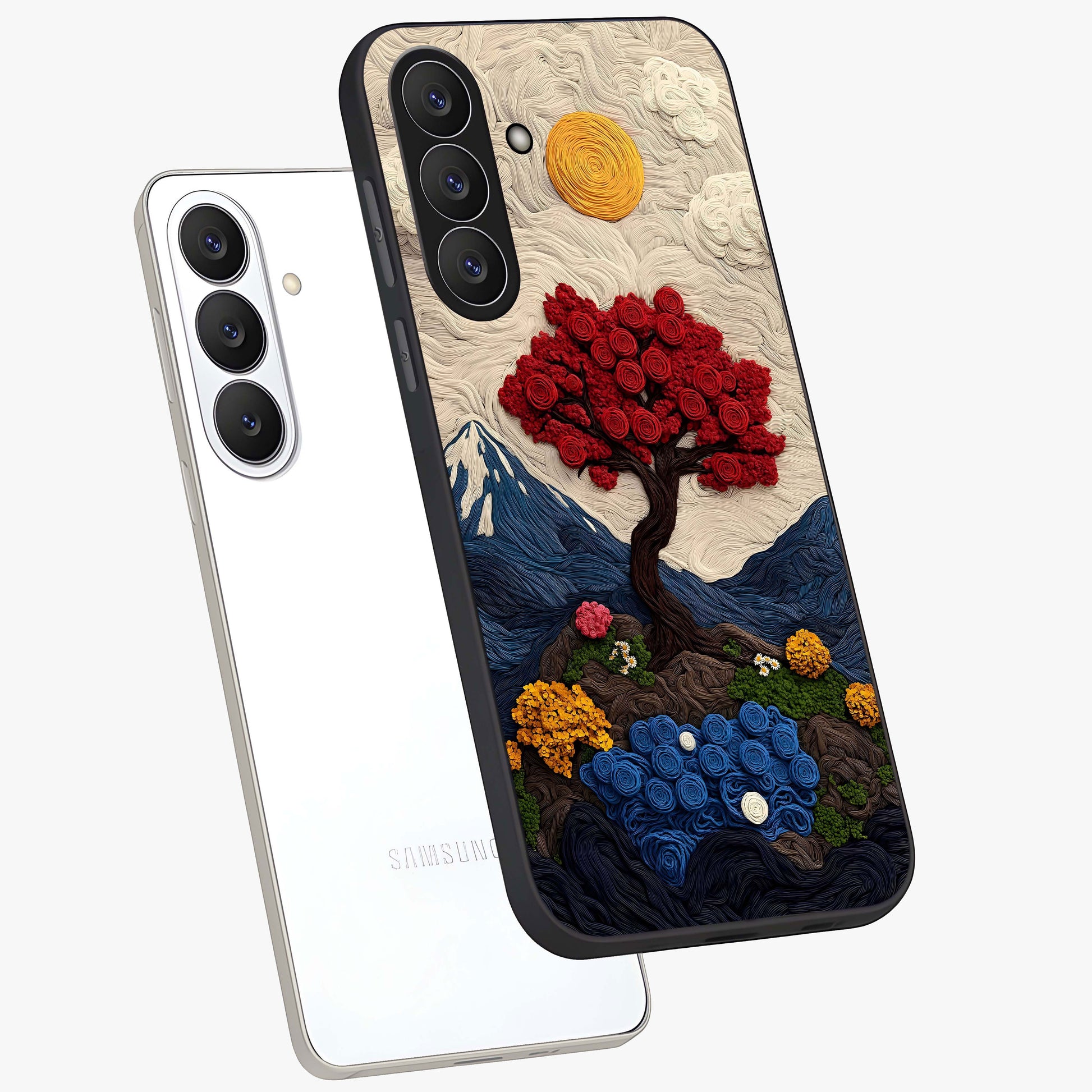 Eternal Nature Tapestry Glass Case displayed in angled mockup highlighting detailed botanical pattern with artistic aesthetic.