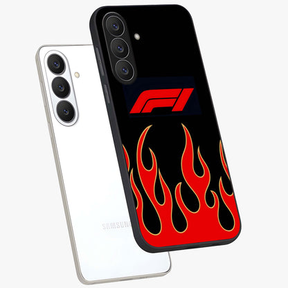 Fire F11 Glass Case displayed in angled mockup highlighting bold fire inspired graphic with energetic aesthetic style.