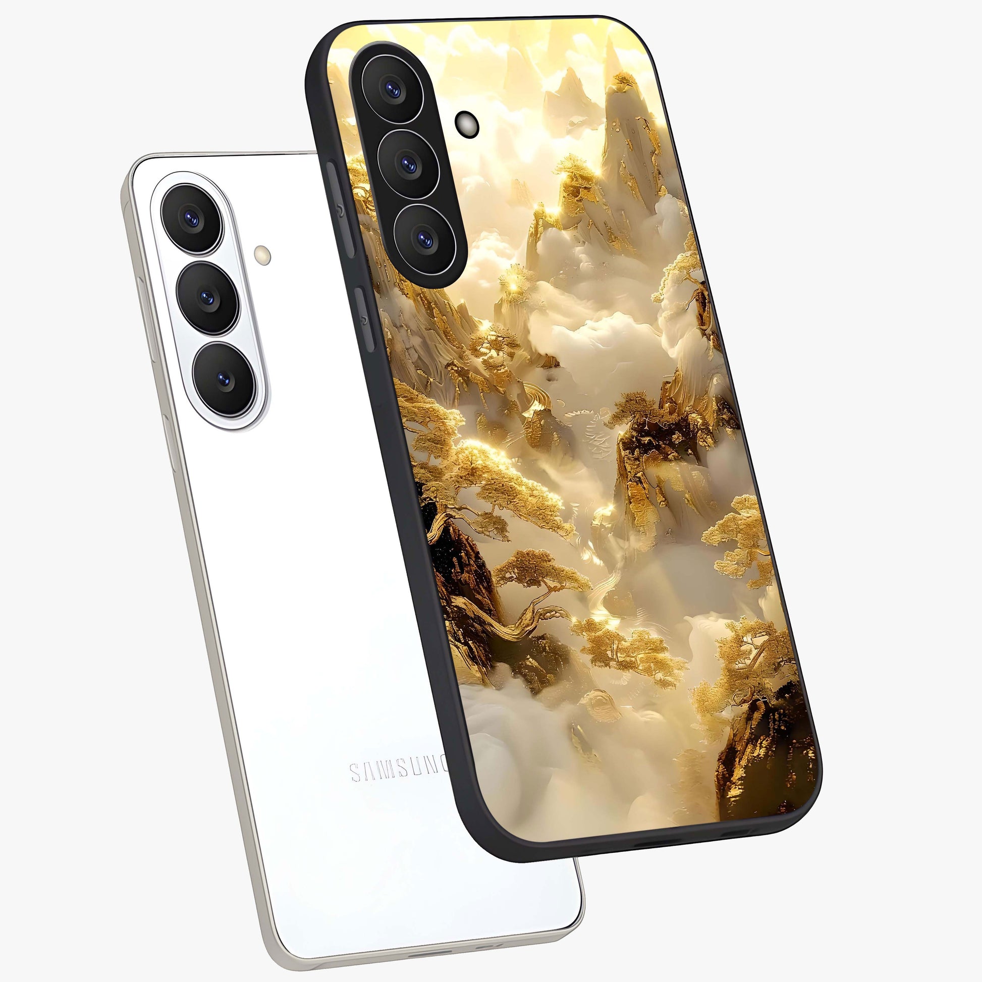 Gates Of Illumination Glass Case displayed in angled mockup highlighting radiant portal inspired design with fantasy aesthetic.
