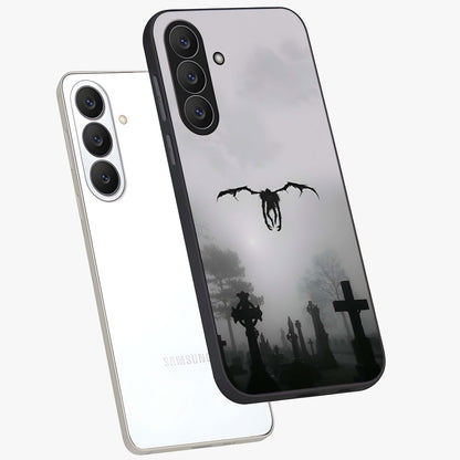 Graveyard Shadow Descent Glass Case displayed in angled mockup highlighting eerie shadow illustration with gothic aesthetic.