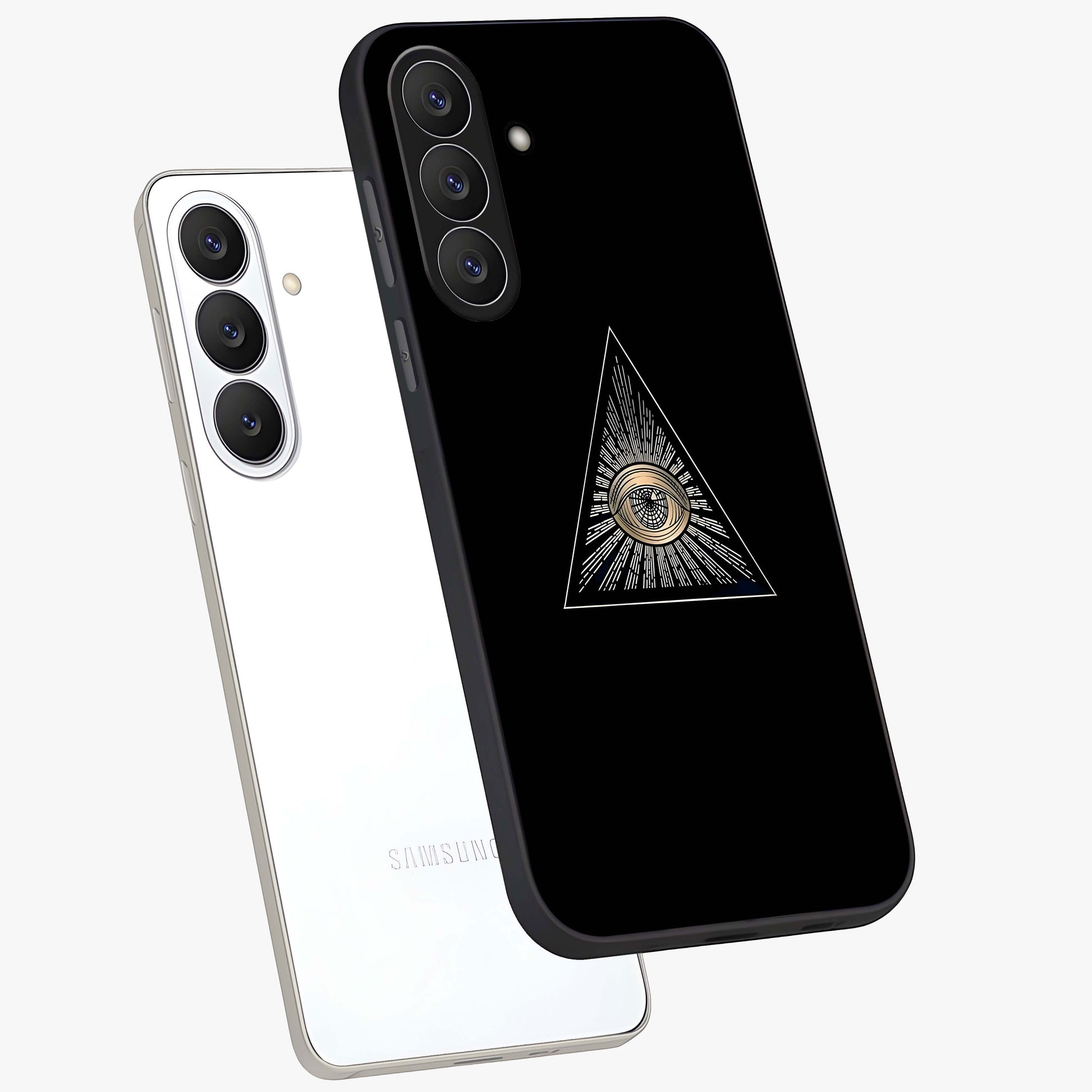 Illuminati Evil Glass Case displayed in angled mockup highlighting dark occult inspired design with bold aesthetic style.