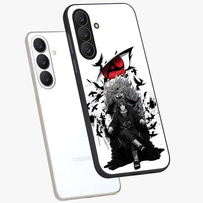 Uchiha Shadow Throne Glass Case displayed in angled mockup highlighting glowing aquatic design with celestial aesthetic.
