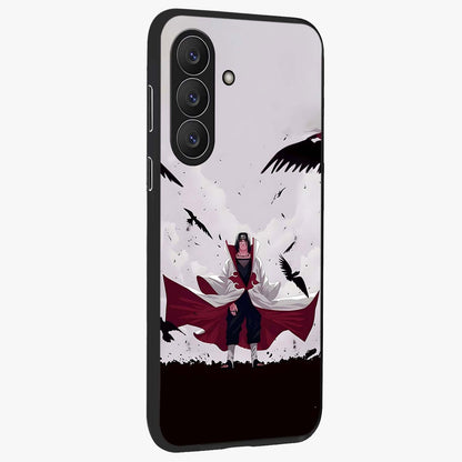 Crimson Crow Ascension Glass Case upright view showcasing dramatic crow artwork with bold gothic theme.