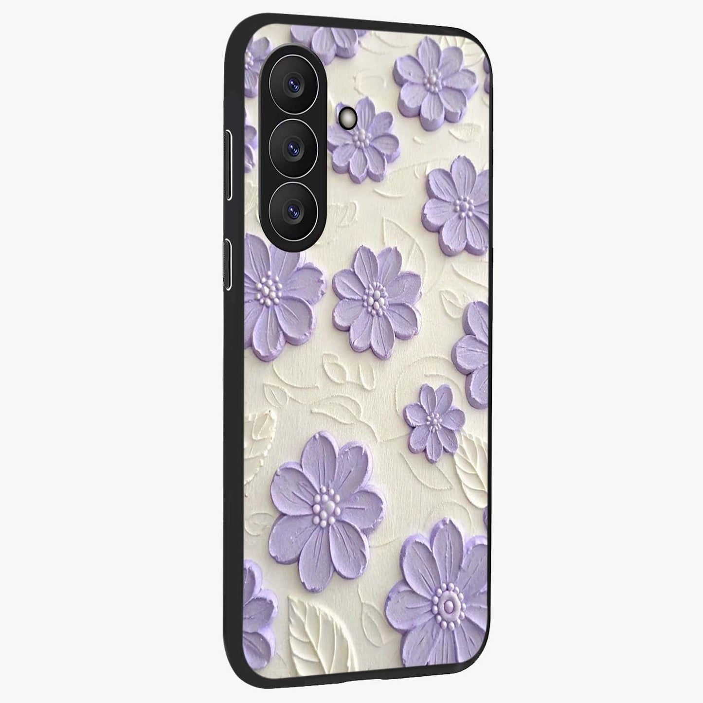 Floral Wall Art With Purple Flowers Glass Case upright view showcasing elegant purple flower artwork with decorative floral theme.
