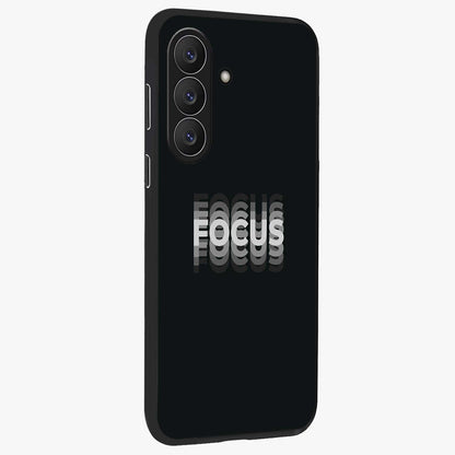 Focused Blade Discipline Glass Case upright view showcasing strong typography statement with sleek motivational theme.