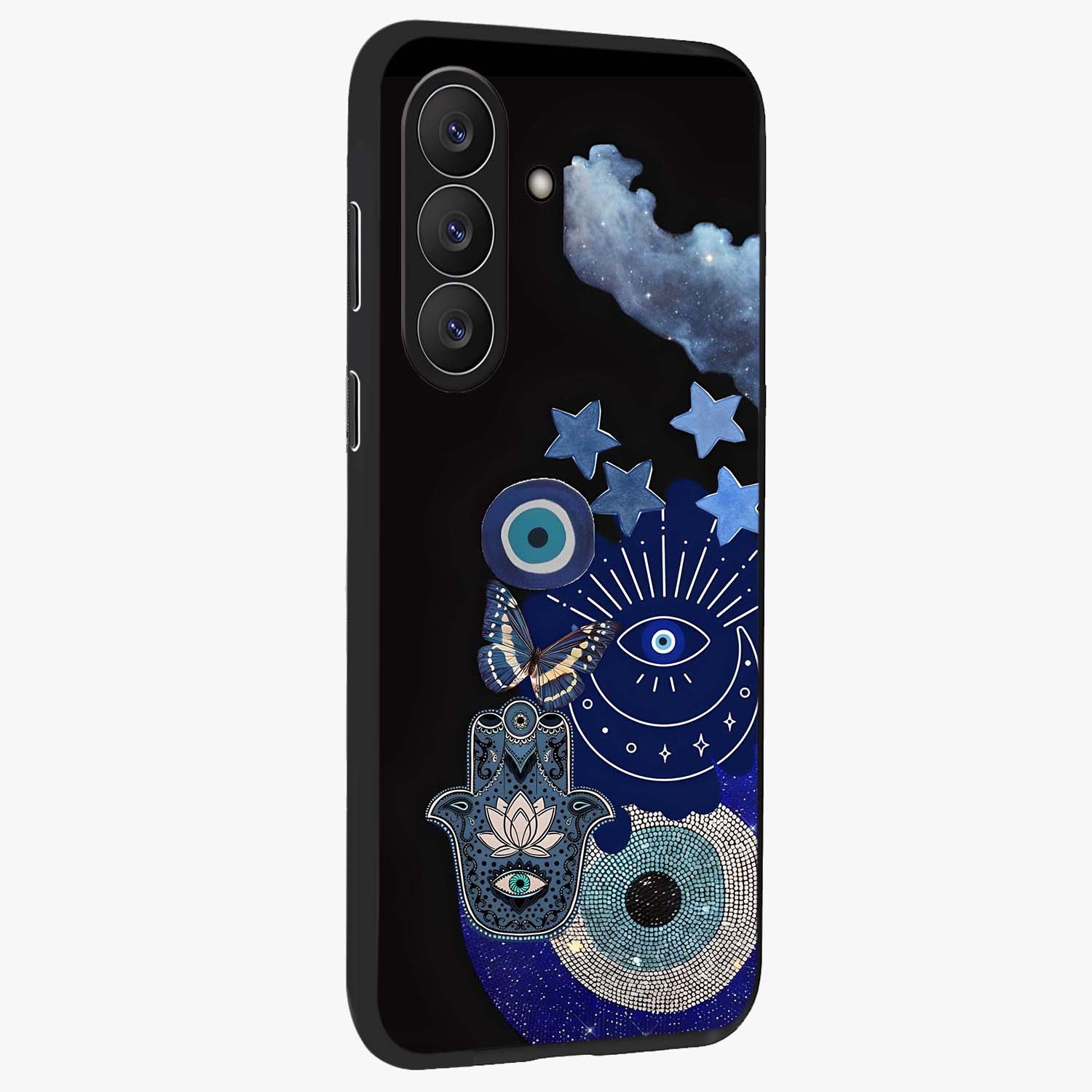 Galactic Charm Cluster Glass Case upright view showcasing glowing cosmic charm artwork with magical celestial style.
