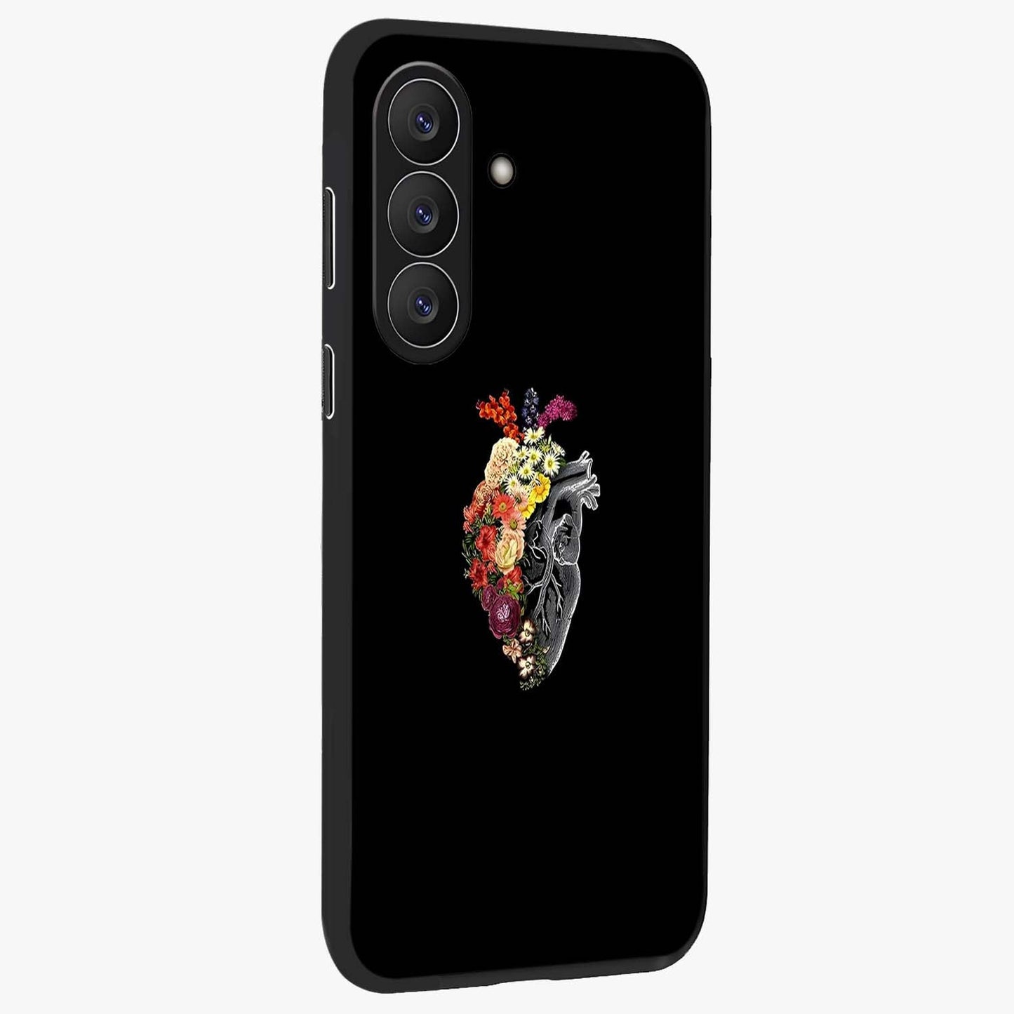 Heart With Flowers Glass Case upright view showcasing decorative heart and floral artwork with sweet romantic theme.