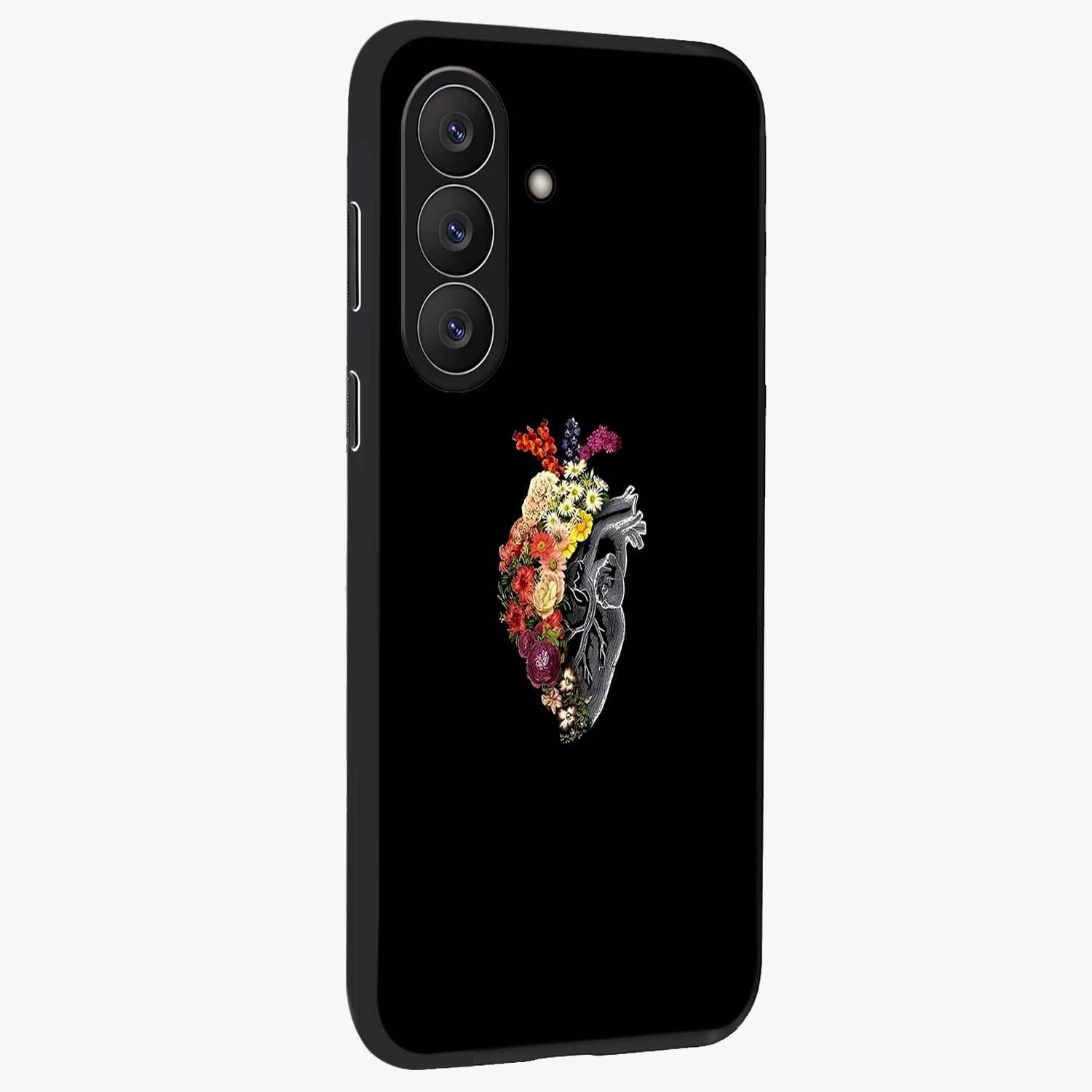 Heart With Flowers Glass Case upright view showcasing decorative heart and floral artwork with sweet romantic theme.