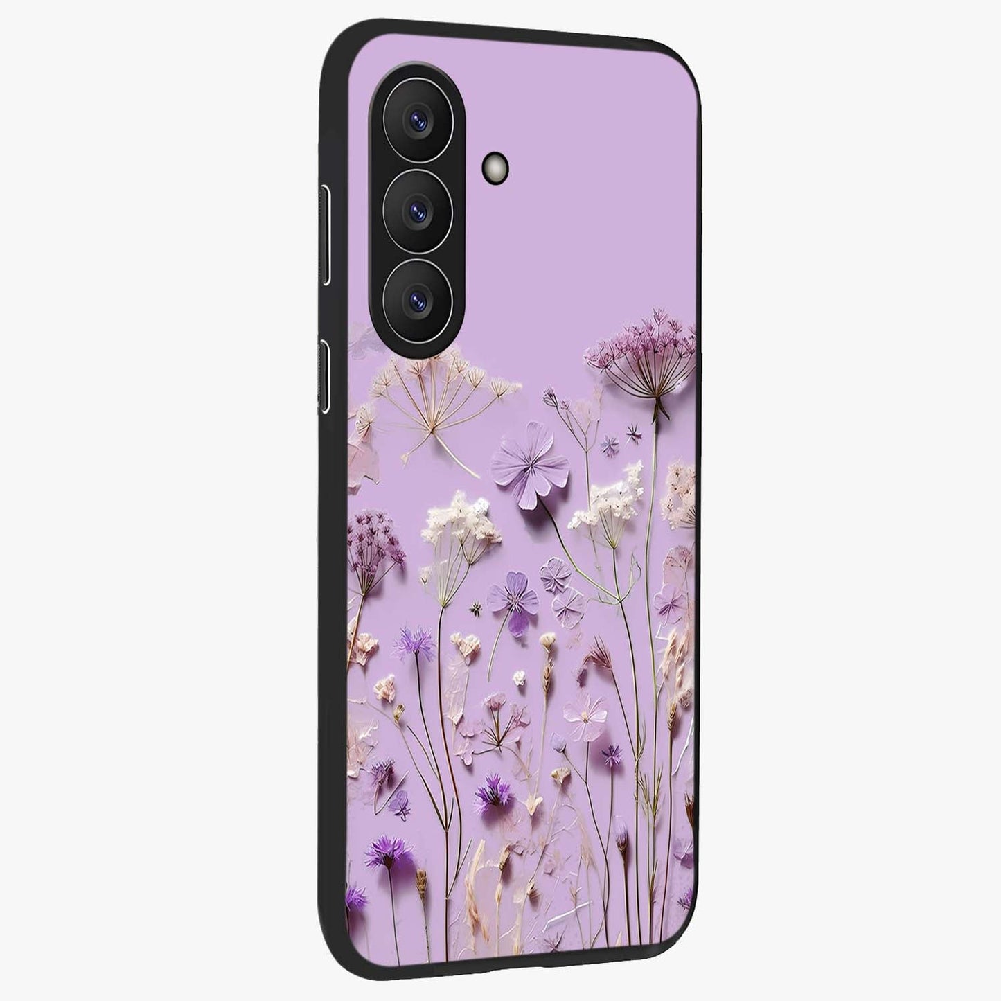 Lavender Blossom Dream Glass Case upright view showcasing delicate lavender blossom artwork with peaceful floral theme.