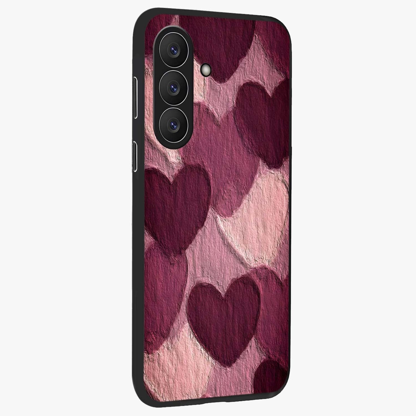 Layered Paper Hearts Glass Case upright view showcasing decorative layered heart artwork with sweet love theme.