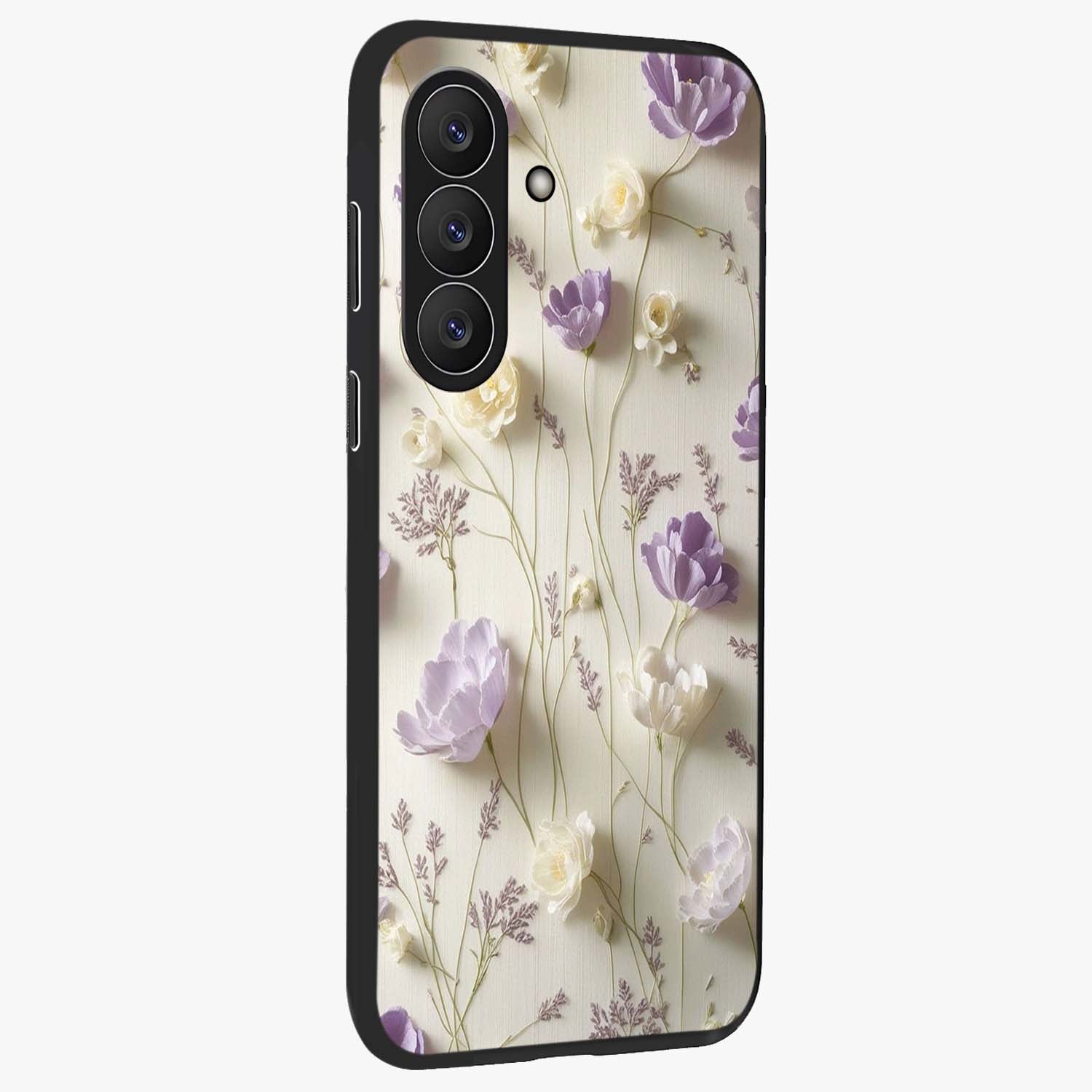 Lilac Breeze Harmony Glass Case upright view showcasing delicate lilac artwork with peaceful floral theme.