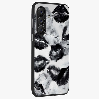Midnight Kiss Marks Glass Case upright view showcasing stylish kiss mark artwork with trendy romantic theme.