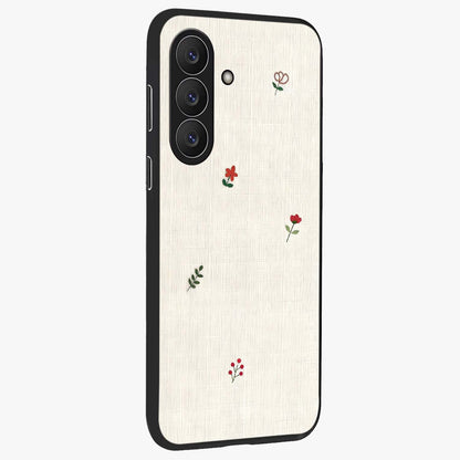 Minimalistic Blue With White Flower Pattern Glass Case upright view showcasing clean white flower artwork with calming blue theme.