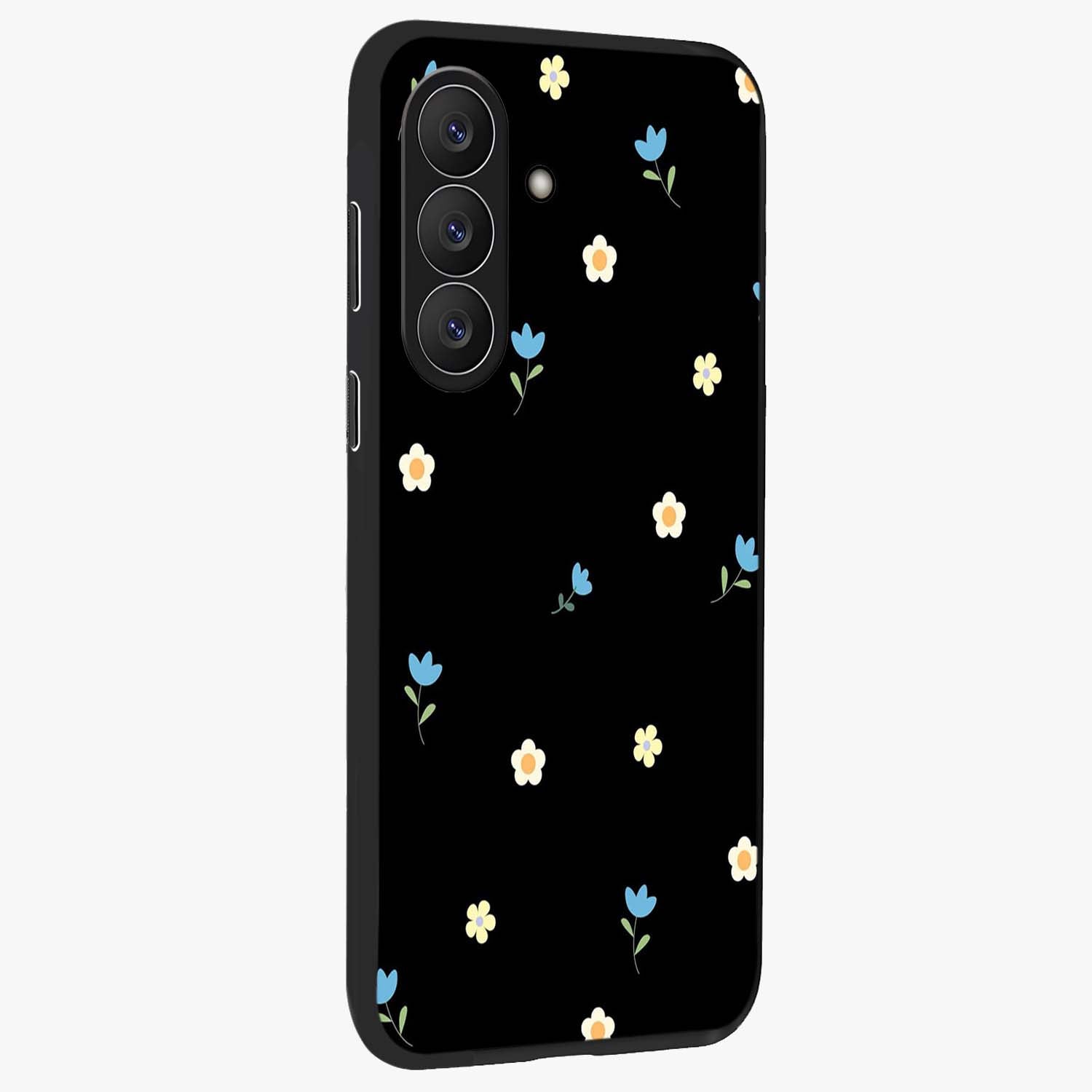Minimal Petal Whispers Glass Case upright view showcasing elegant floral artwork with modern minimalist style.