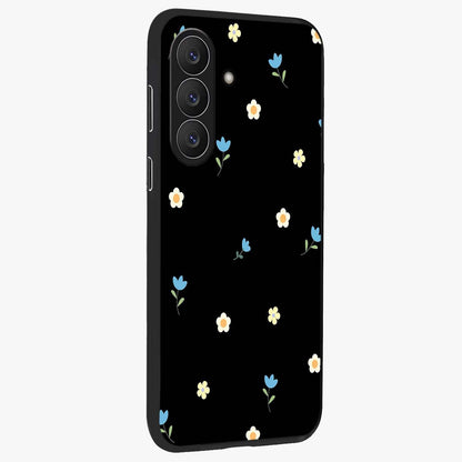 Minimal Petal Whispers Glass Case upright view showcasing elegant floral artwork with modern minimalist style.
