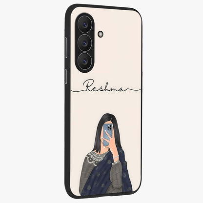 Mirror Mood Muse With Custom Name Glass Case upright view showcasing artistic mirror themed artwork with personalized aesthetic.