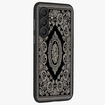 Noir Bloom Elegance Glass Case upright view showcasing graceful floral artwork with luxurious dark theme.