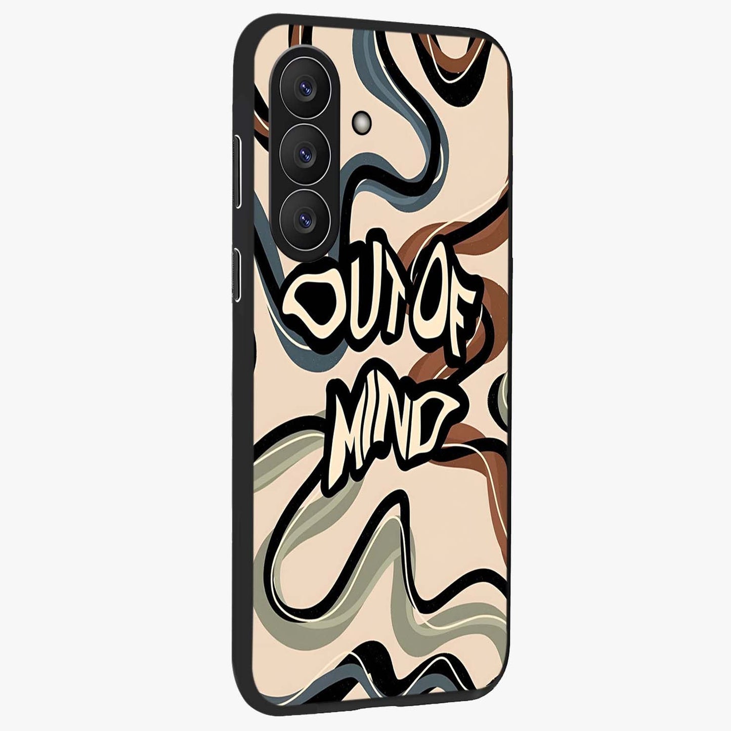 Out Of Mind Glass Case upright view showcasing striking typography artwork with edgy conceptual theme.
