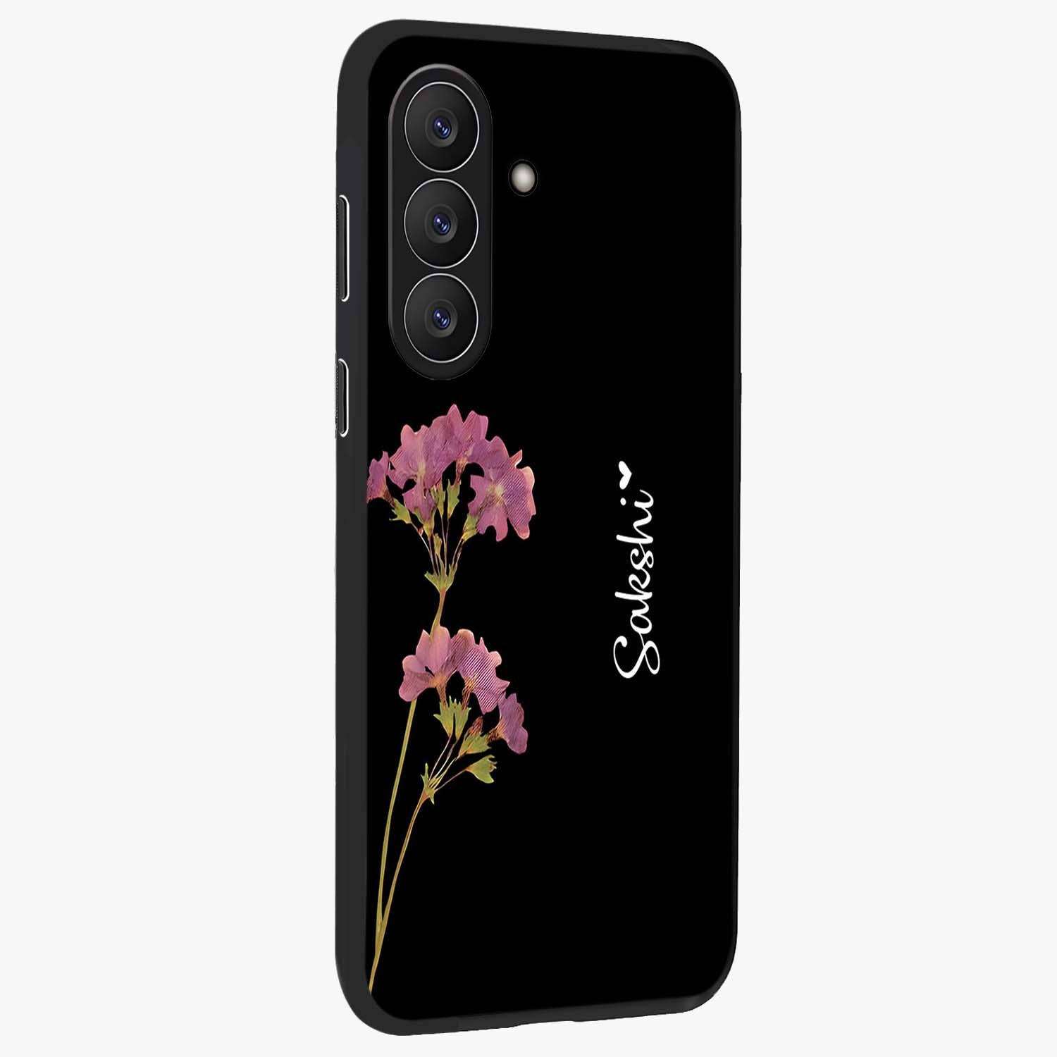 Riching Lavender Flower Custom Name Glass Case upright view showcasing elegant lavender floral artwork with personalized aesthetic.