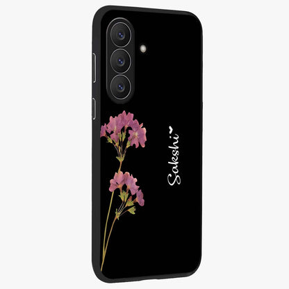 Riching Lavender Flower Custom Name Glass Case upright view showcasing elegant lavender floral artwork with personalized aesthetic.