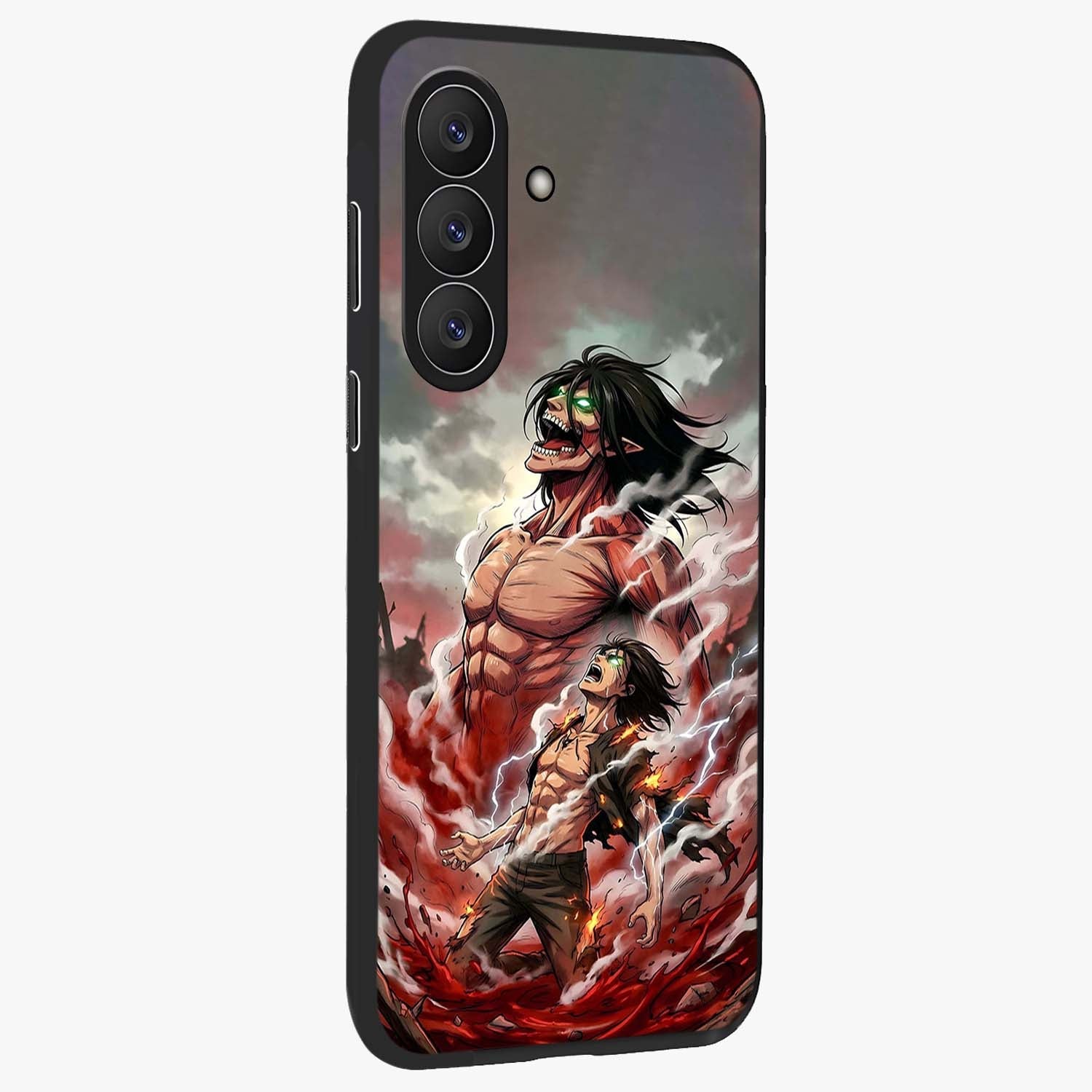 Titan Awakening Fury Glass Case upright view showcasing intense titan artwork with epic fantasy theme.