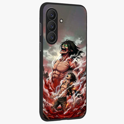 Titan Awakening Fury Glass Case upright view showcasing intense titan artwork with epic fantasy theme.