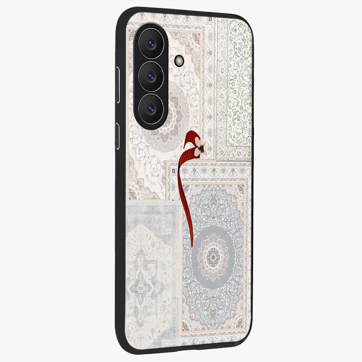 White Aesthetic Bow Glass Case upright view showcasing delicate ribbon bow artwork with cute minimalist theme.
