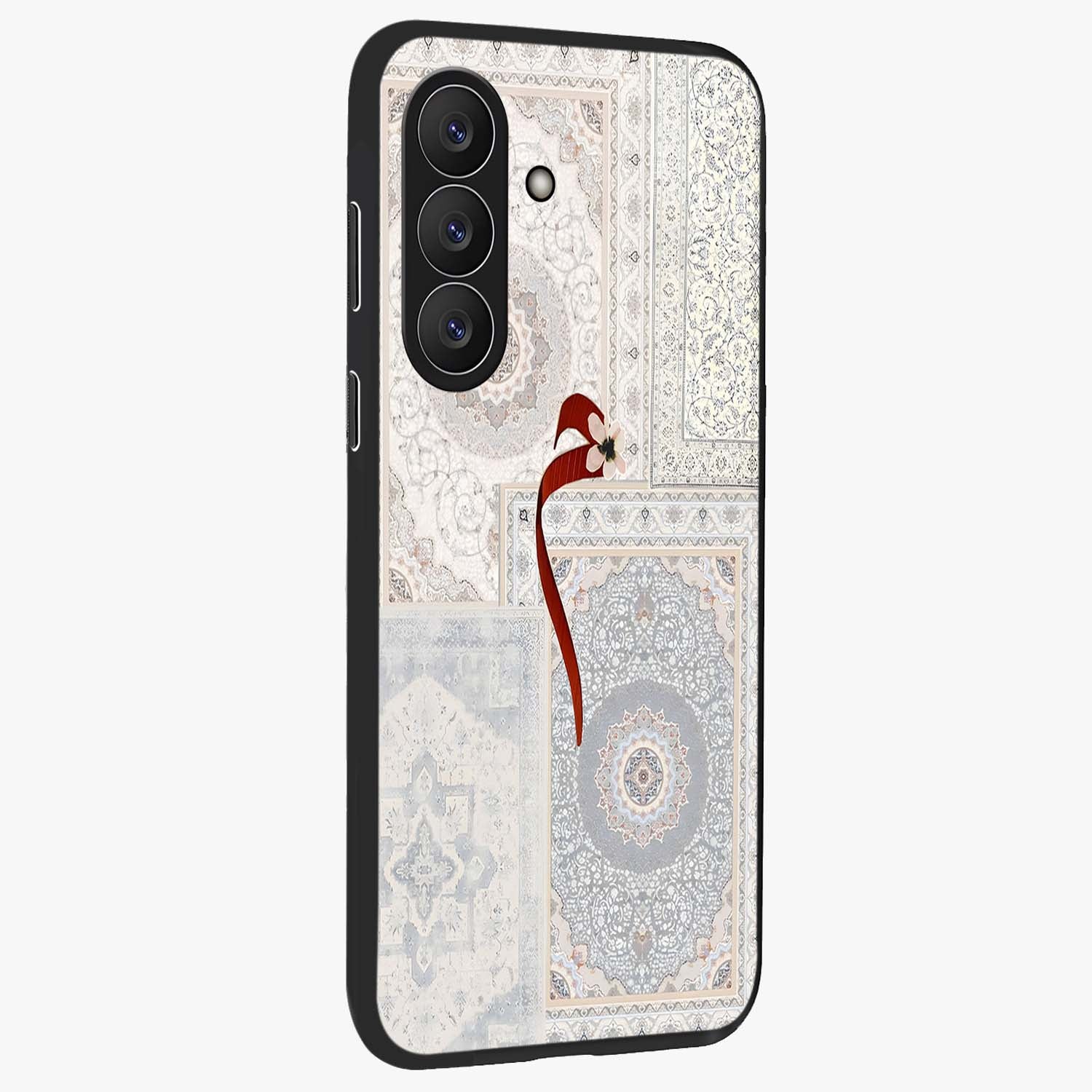 White Aesthetic Bow Glass Case upright view showcasing delicate ribbon bow artwork with cute minimalist theme.