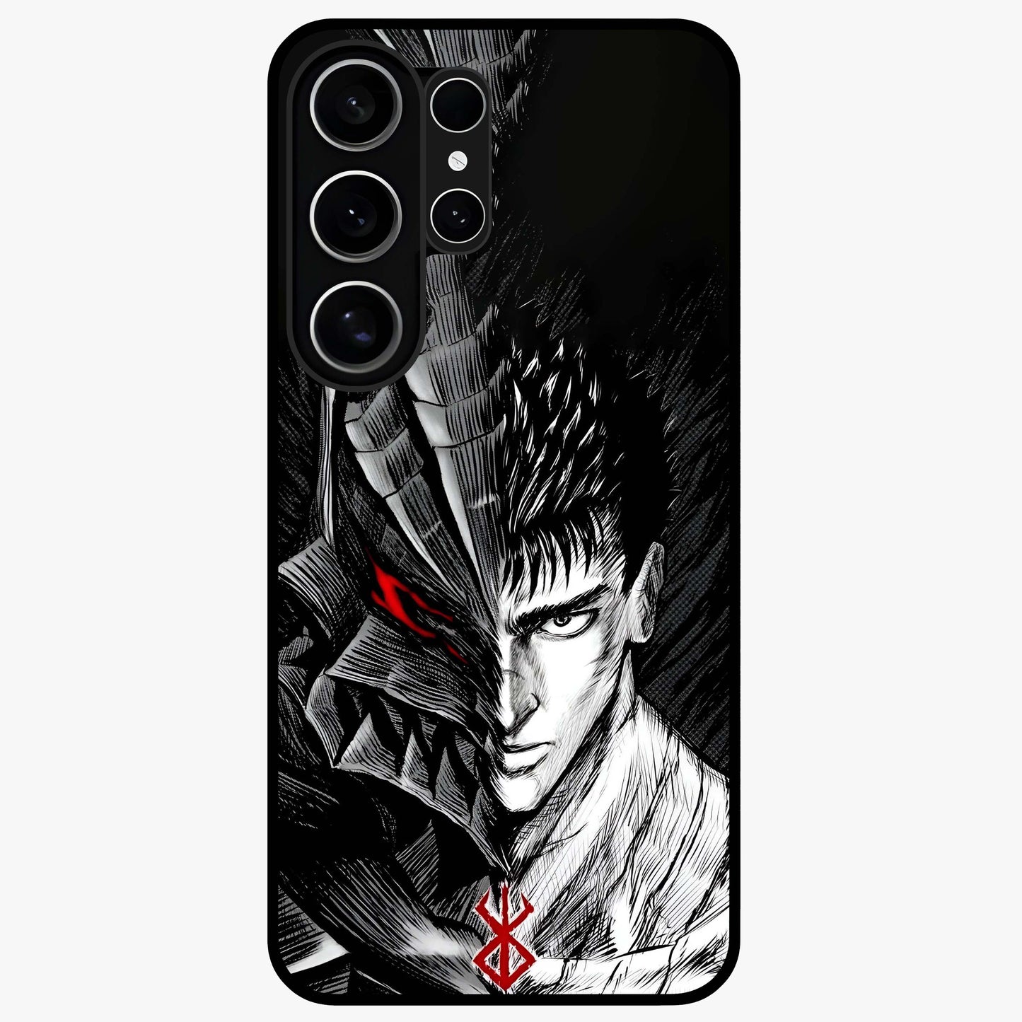 Berserker Blood Oath Glass Case showing flat back view with fierce warrior inspired artwork and glossy glass finish.