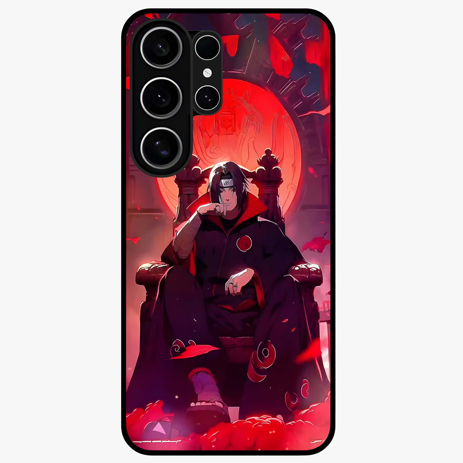 Blood Moon Sovereign Glass Case showing flat back view with mystical blood moon artwork and glossy glass finish.