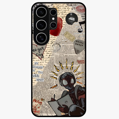 City Dream Sketch Glass Case showing flat back view with artistic city skyline sketch artwork and glossy glass finish.