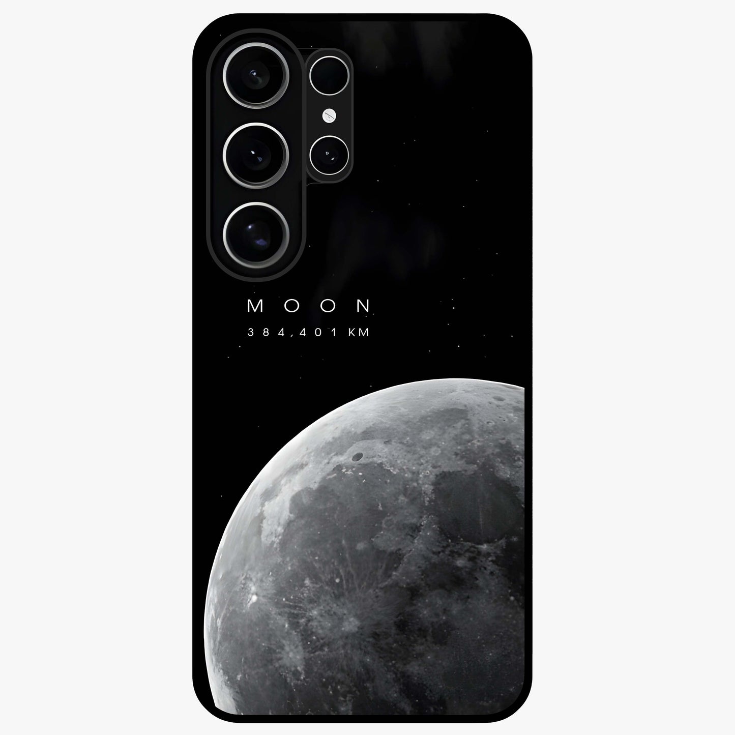 Cosmic Moon Glow Glass Case showing flat back view with glowing moon artwork and glossy glass finish.