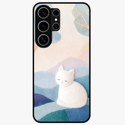 Cotton Dream Cat Glass Case showing flat back view with soft dreamy cat artwork and glossy glass finish.