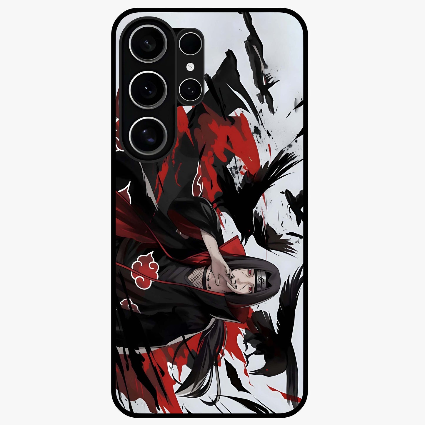 Crimson Crow Illusion Glass Case showing flat back view with artistic crow illusion artwork and glossy glass finish.