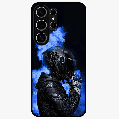Cyber Sentinel Protocol Glass Case showing flat back view with futuristic cyber themed artwork and glossy glass finish.