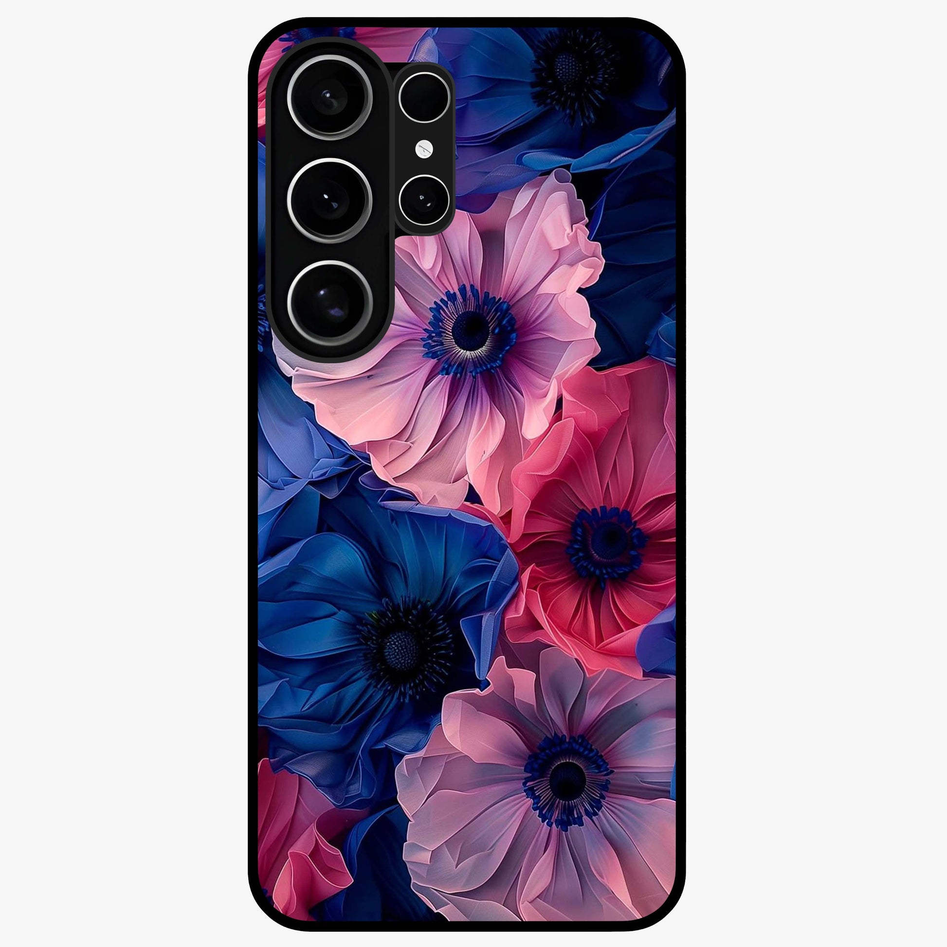 Flower Paper Art Pattern Glass Case showing flat back view with paper cut style floral artwork and glossy glass finish.