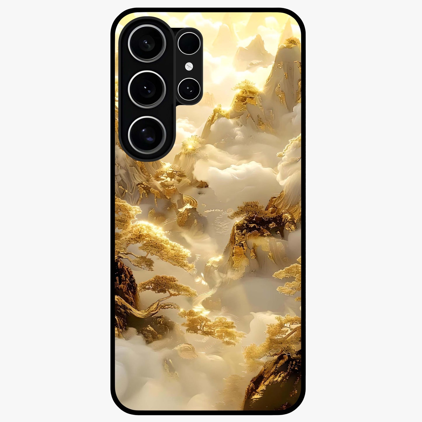 Gates Of Illumination Glass Case showing flat back view with mystical illuminated gate artwork and glossy glass finish.