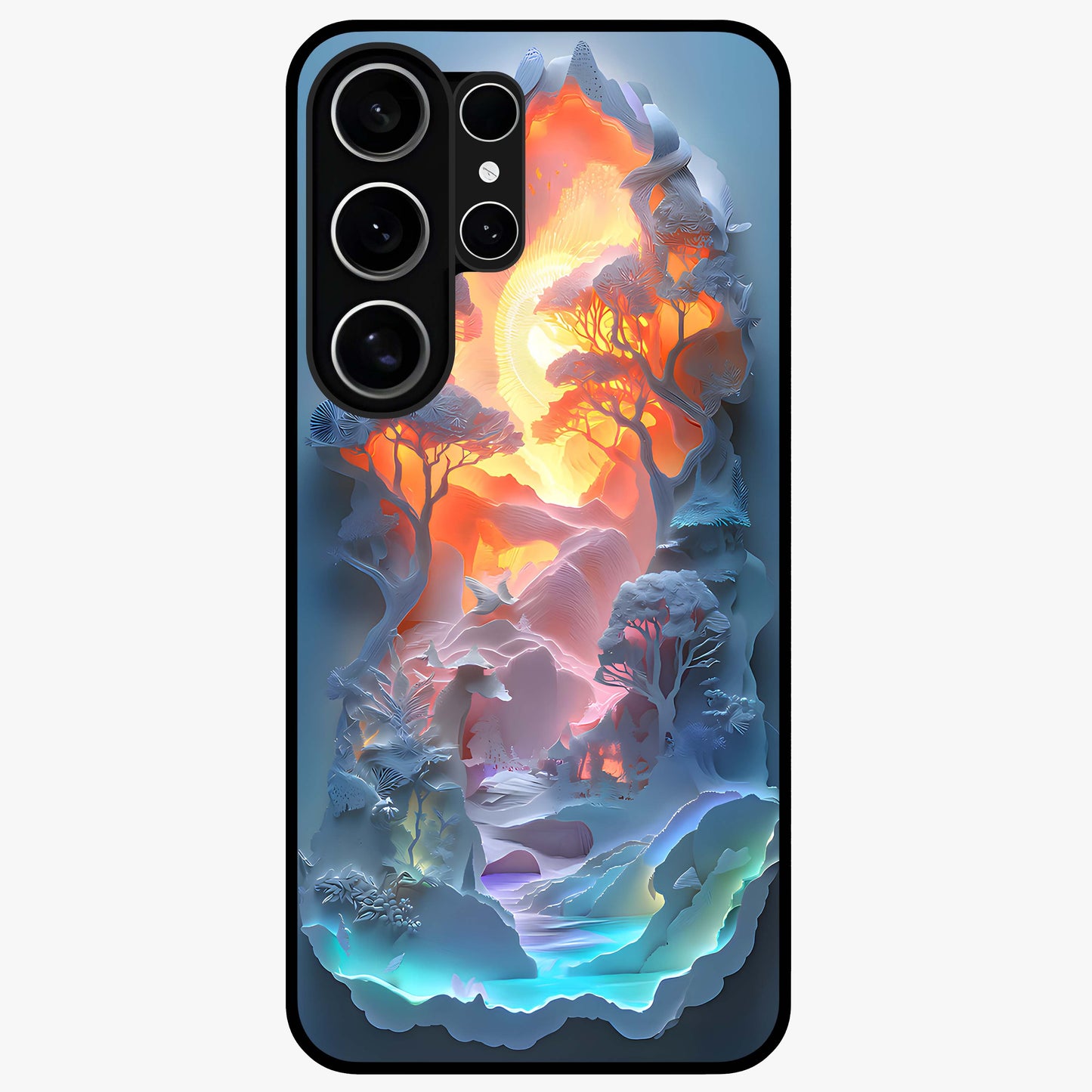 Glow Forest Portal Glass Case showing flat back view with glowing forest portal artwork and glossy glass finish.