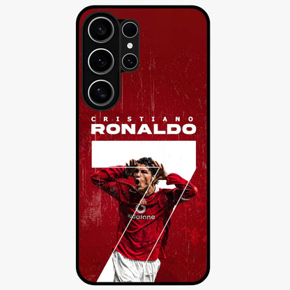 Goal Celebration Legacy Glass Case showing flat back view with football celebration inspired artwork and glossy glass finish.