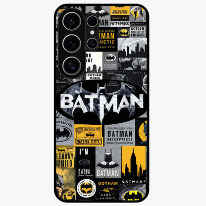 Knight Gotham Rise Glass Case showing flat back view with dark hero inspired artwork and glossy glass finish.