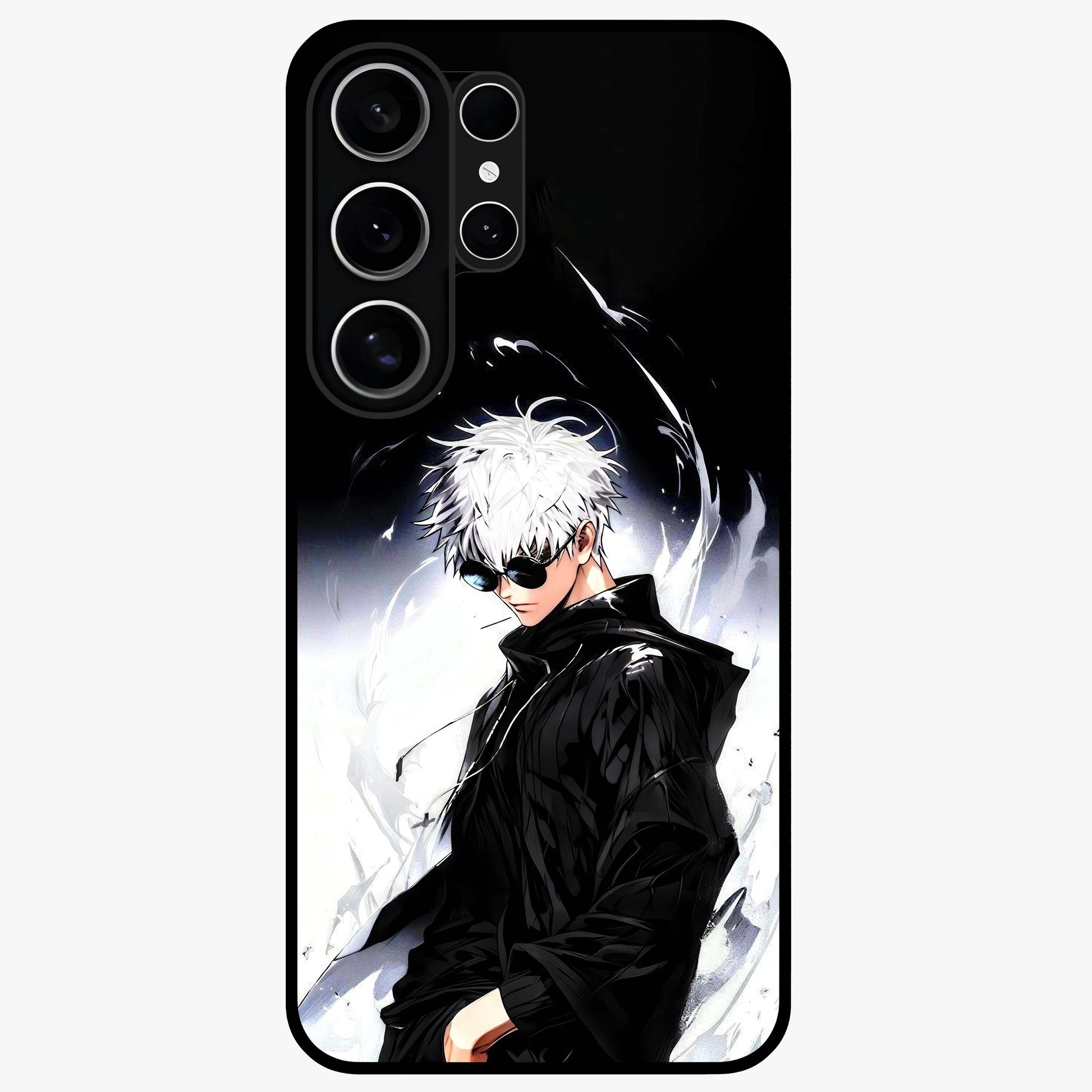 Limitless Shadow King Glass Case showing flat back view with powerful shadow warrior artwork and glossy glass finish.