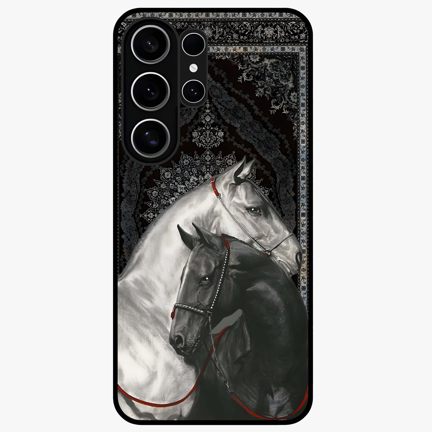 Majestic Ride Legacy Glass Case showing flat back view with powerful automotive inspired artwork and glossy glass finish.