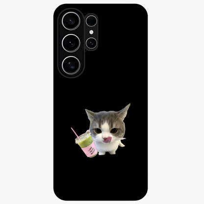 Matcha Cat Style Glass Case showing flat back view with cute matcha themed cat artwork and glossy glass finish.