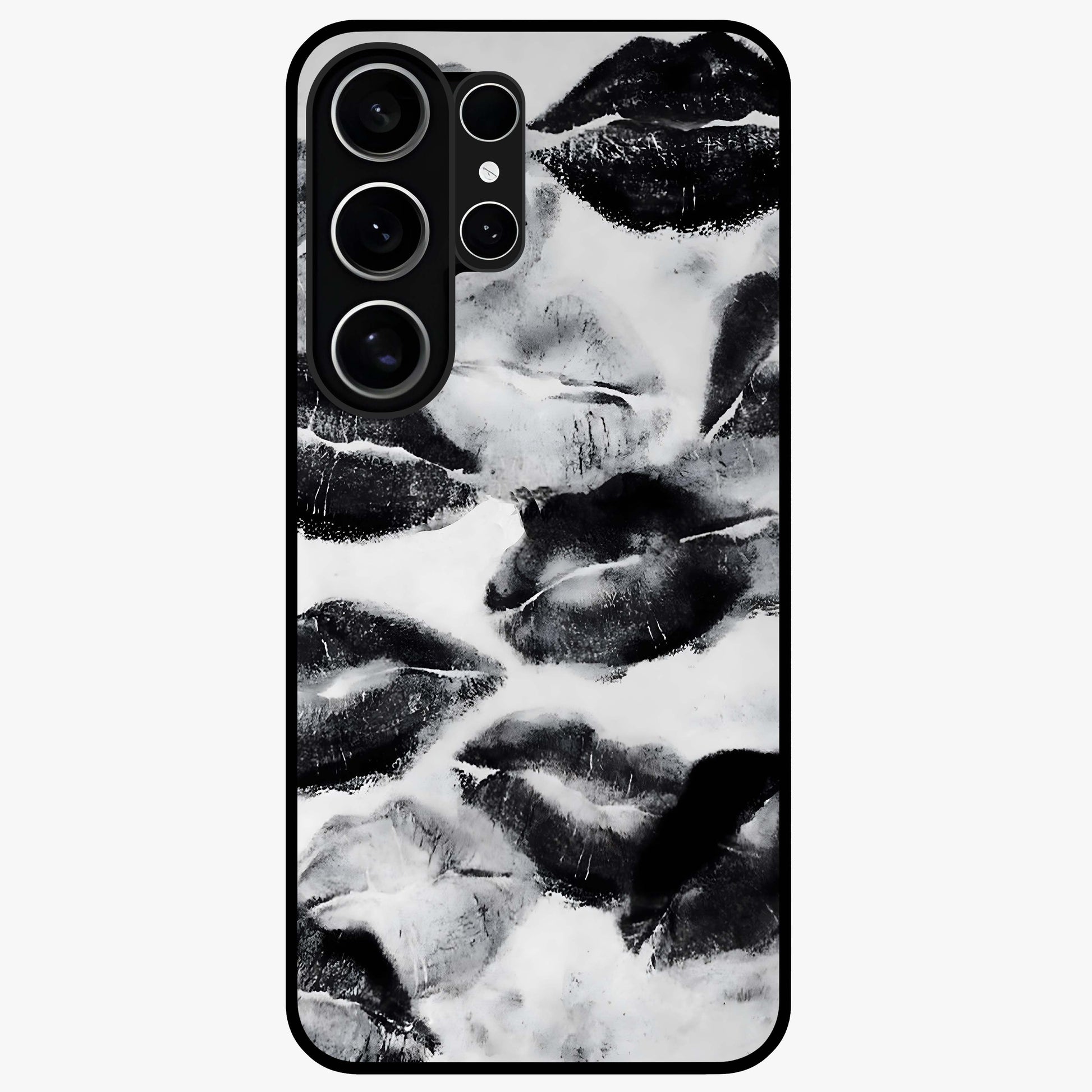 Midnight Kiss Marks Glass Case showing flat back view with lipstick kiss mark artwork and glossy glass finish.