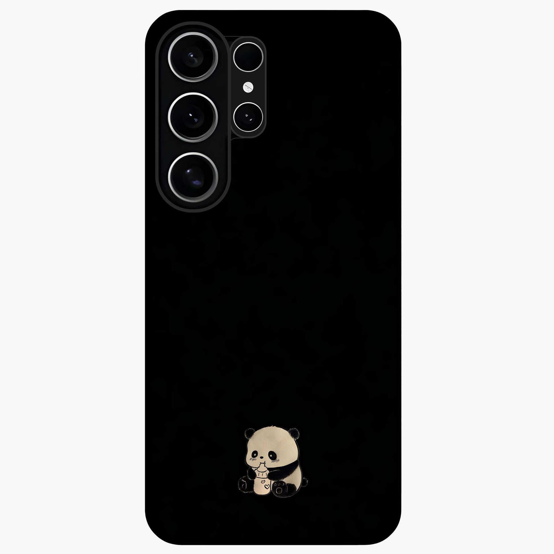 Midnight Panda Love Glass Case showing flat back view with cute panda themed artwork and glossy glass finish.