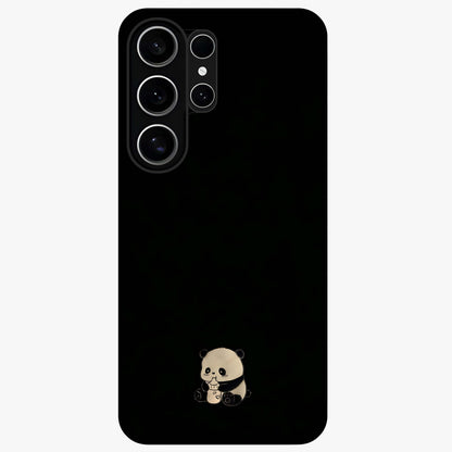 Midnight Panda Love Glass Case showing flat back view with cute panda themed artwork and glossy glass finish.