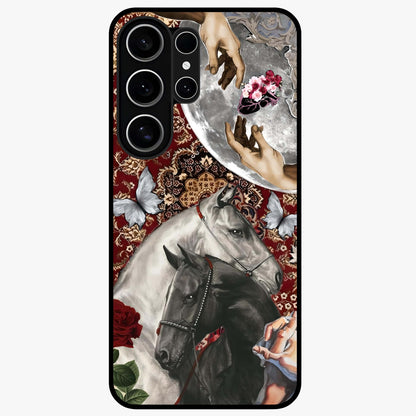 Moonlit Royal Stallion Glass Case showing flat back view with majestic horse under moonlight artwork and glossy glass finish.