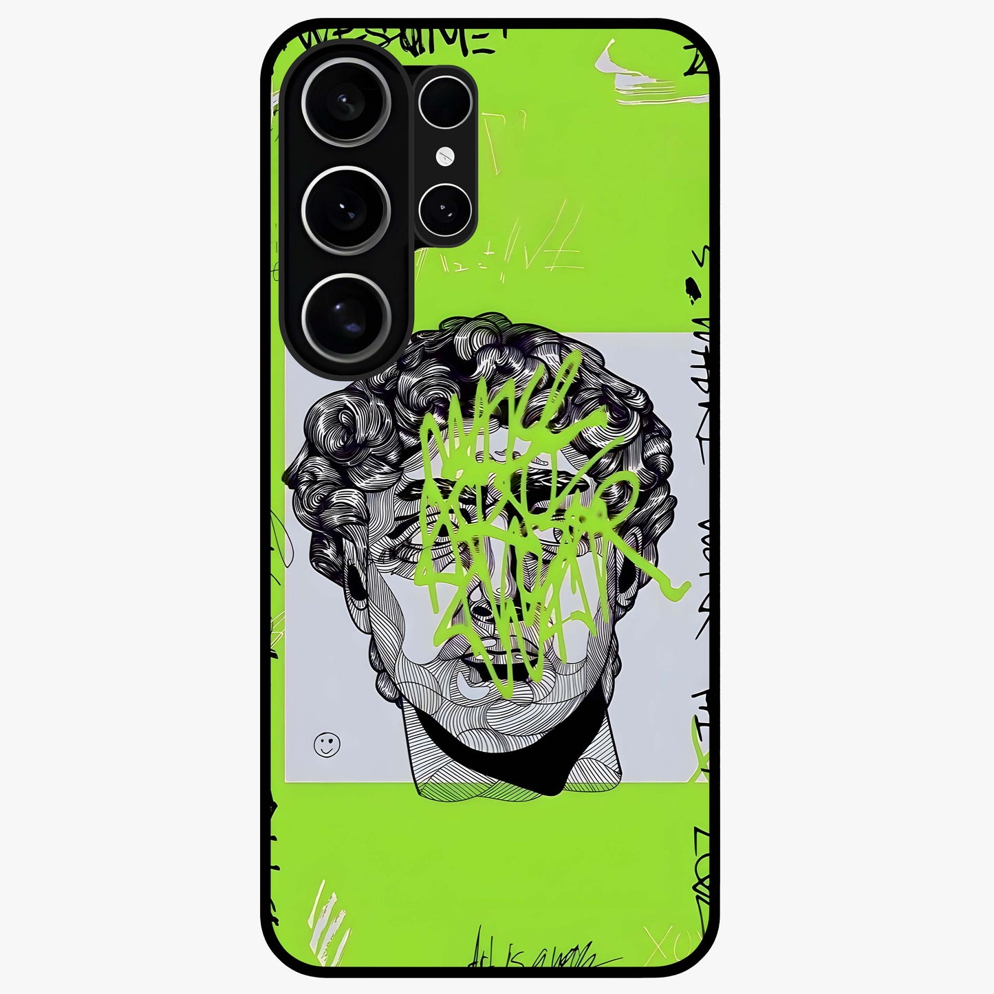 Neo Graffiti Rebellion Glass Case showing flat back view with vibrant graffiti artwork and glossy glass finish.